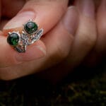 Botaniniai auskarai su eklogito akmenimis